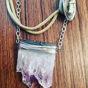 Boho amethyst slab adjustable necklace